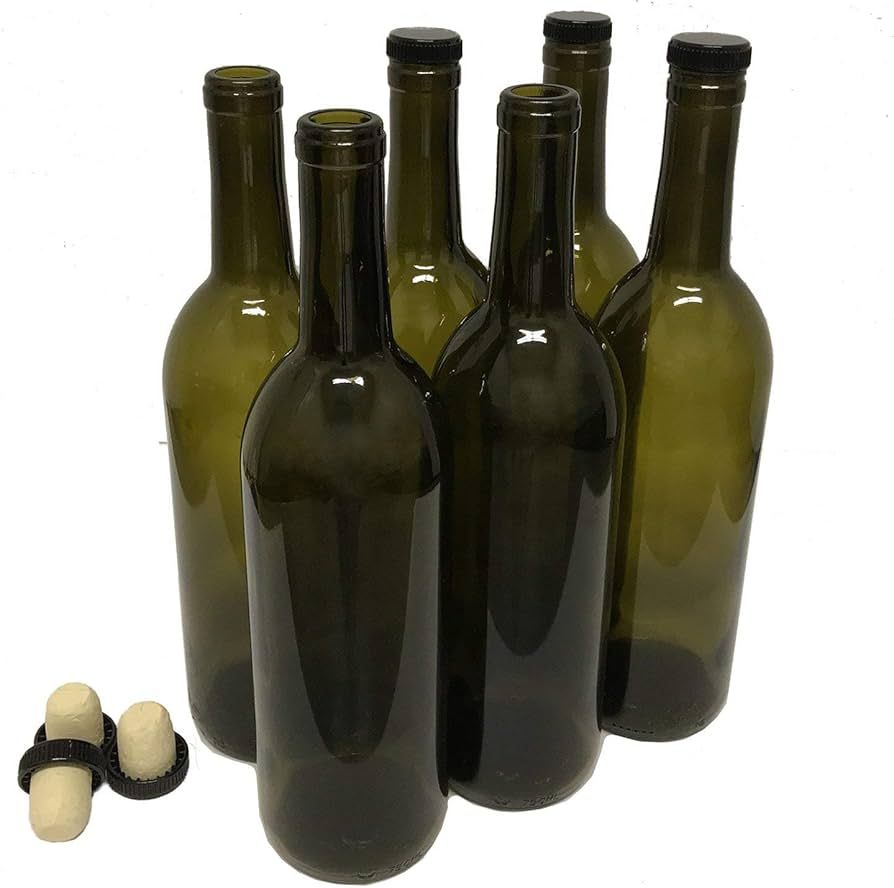 nicebottles Wine Bottles with Corks, Antique Green, 750ml - Pack of 6 | Amazon (US)