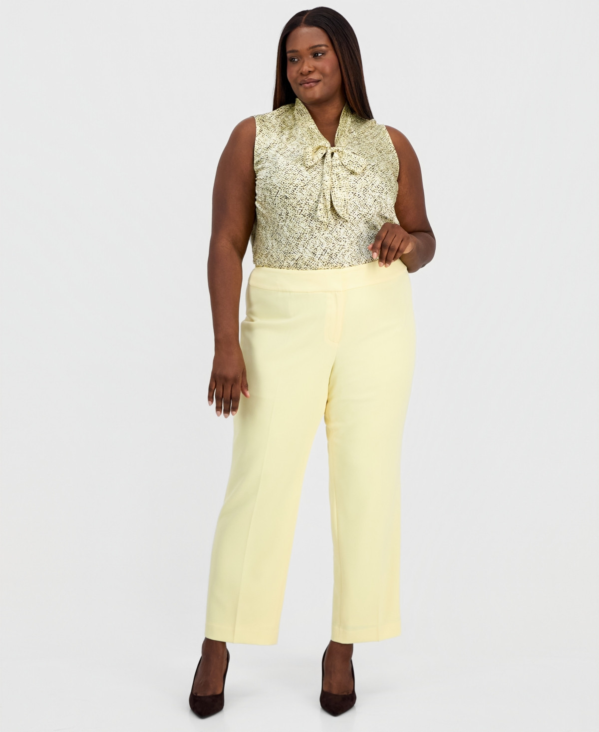 Kasper Plus Size High-Rise Stretch Crepe Pants - Pale Yellow | Macy's