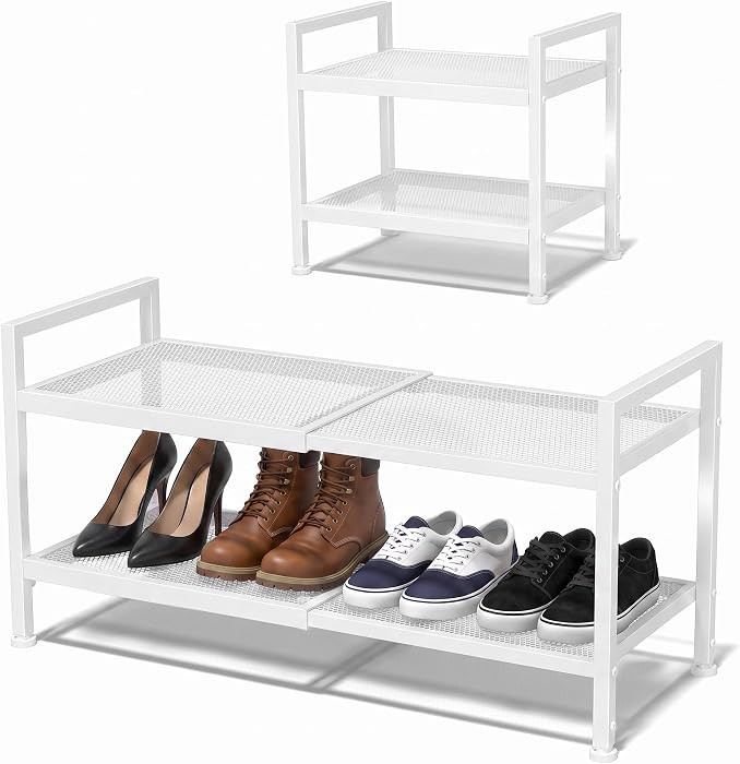 Expandable Shoe Rack for Closet, Entryway, Shoe Storage, 2-Tier, White | Amazon (US)