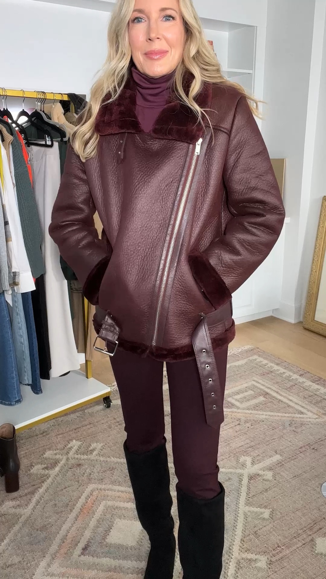 Burgundy is very on trend this fall & an all burgundy outfit is a sophisticated way to wear it. This faux leather jacket looks so luxe but is very affordable. A basic turtleneck, stretch pull-on ponté pants & faux suede knee-high boots complete the look.


#LTKSeasonal #LTKVideo #LTKover40