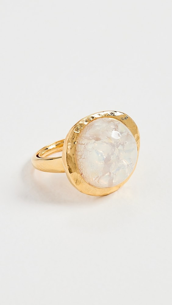 Gold Button White Opal Adjustable Ring | Shopbop