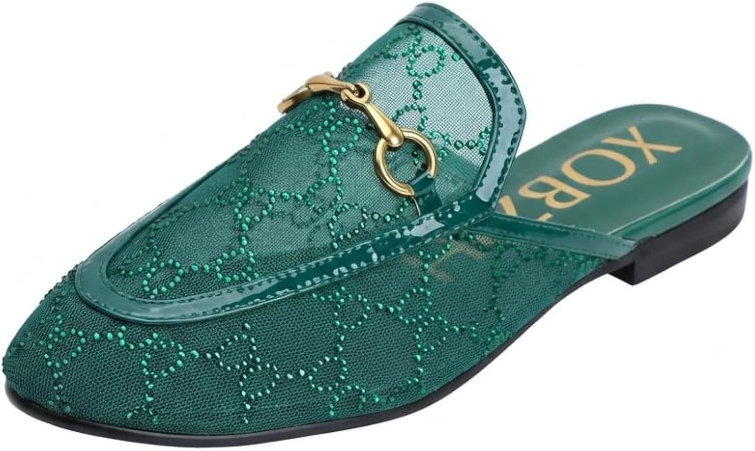 Amazon.com | XOBZJH Women\u2019s Sparkly Rhinestone Mesh Mules \u2013 Backless Loafers with Gold ... | Amazon (US)