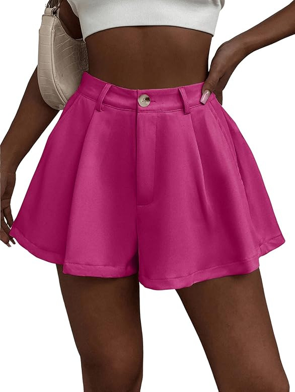 Floerns Women's Solid High Waisted Wide Leg Casual Pleated Shorts with Pocket | Amazon (US)