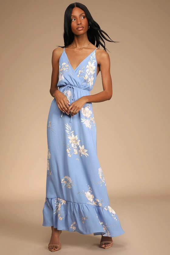 Endless Vacay Light Blue Floral Print Surplice Maxi Dress | Lulus (US)