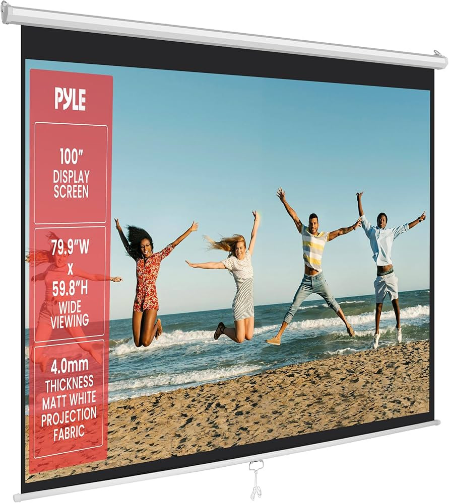 Pyle Manual Pull Down Projector Screen - Universal 100-inch Roll-Down Retractable Manual Screen w... | Amazon (US)