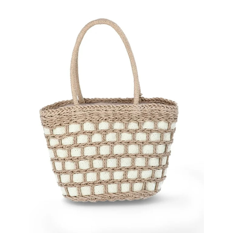 No Boundaries Festival Straw Top Handle Bag, Natural/Natural, Women’s | Walmart (US)
