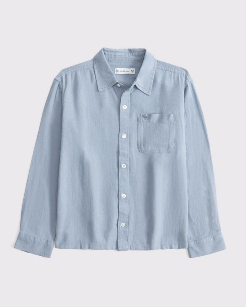 boys long-sleeve linen-blend icon shirt | boys tops | Abercrombie.com | Abercrombie & Fitch (US)