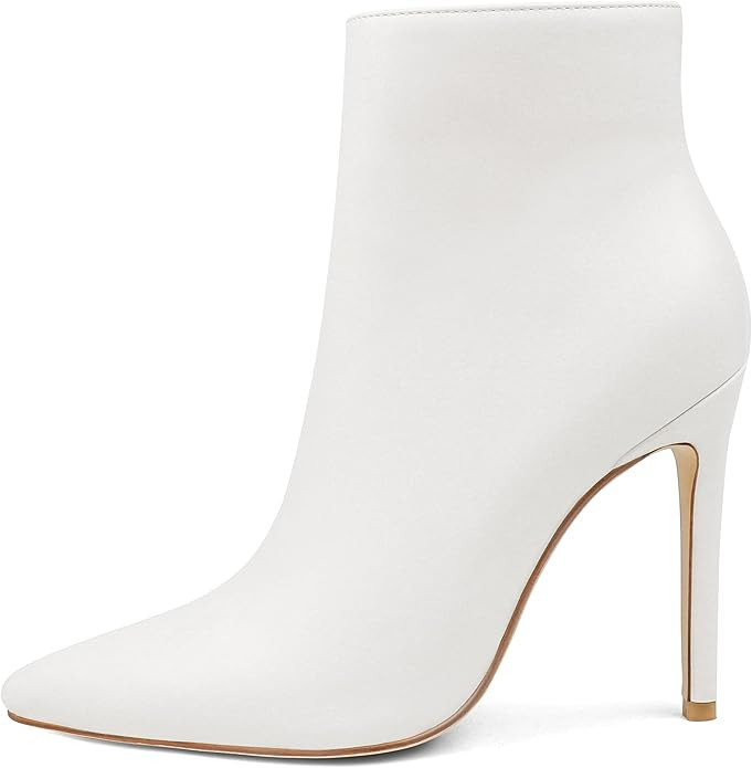 COLETER Women's 10cm Ankle Boots Closed Pointed Toe High Heel Side Zipper Warm Dress Booties | Amazon (US)