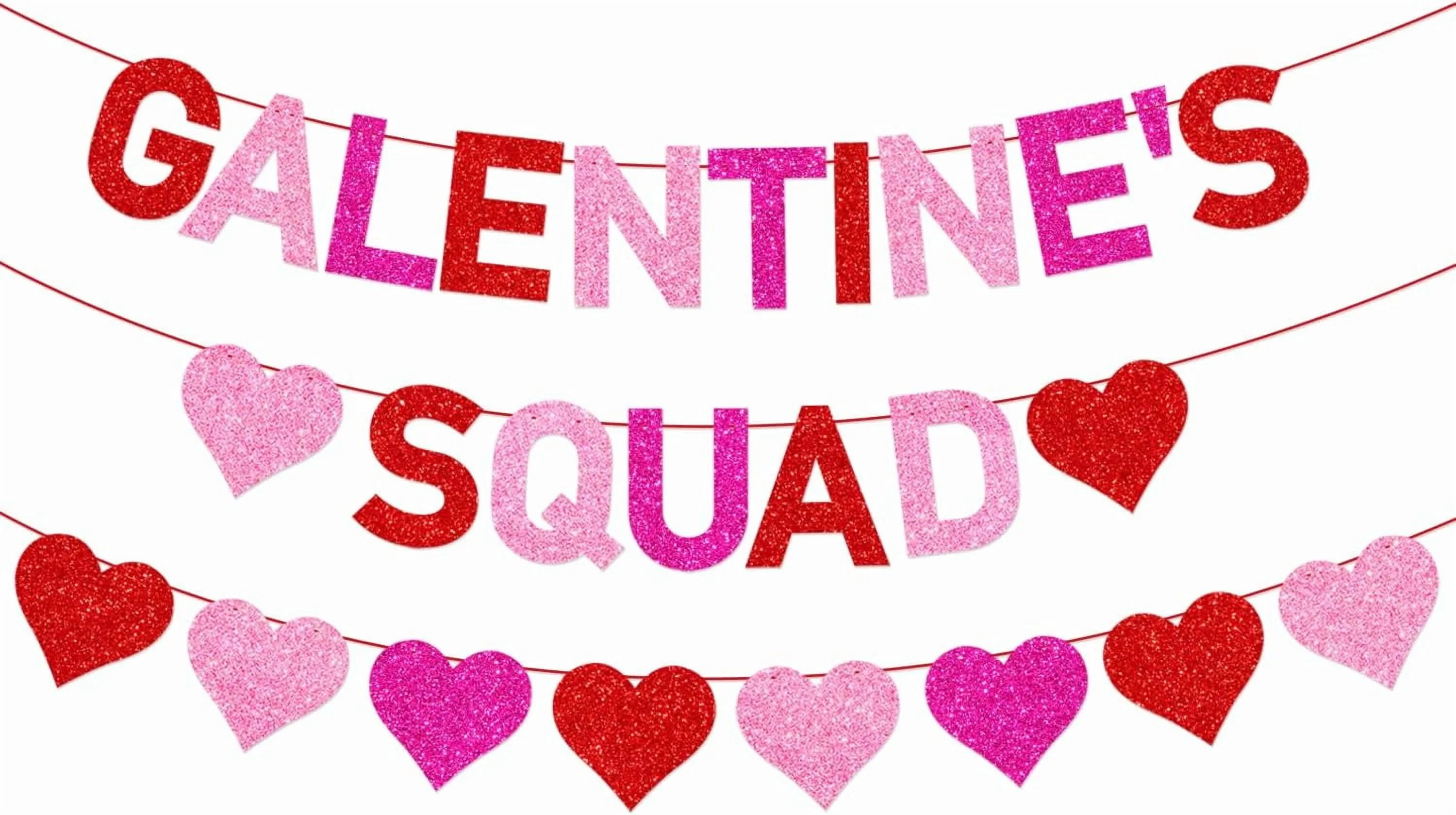 Glittery Galentine's Squad Banner and Hearts Banner - Red, Pink, Rose - 9.8 ft - Pre-Assembled - ... | Walmart (US)