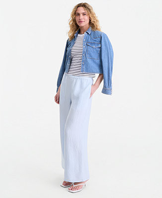 Women's Crinkle Satin Wide-Leg Pull-On Pants, Regular & Short, Macy's Exclusive | Macy's