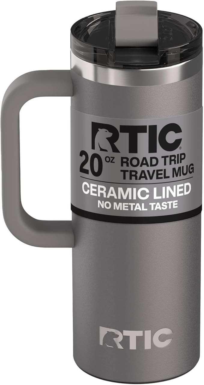 RTIC 20oz Road Trip Travel Mug with Lid and Handle, Ceramic Lined, Insulated, Stainless Steel, Me... | Amazon (US)