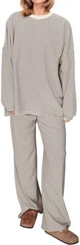 MISSACTIVER Women's 2 Piece Striped Lounge Set Long Sleeve Oversized T-Shirt Wide Leg Pants Match... | Amazon (US)