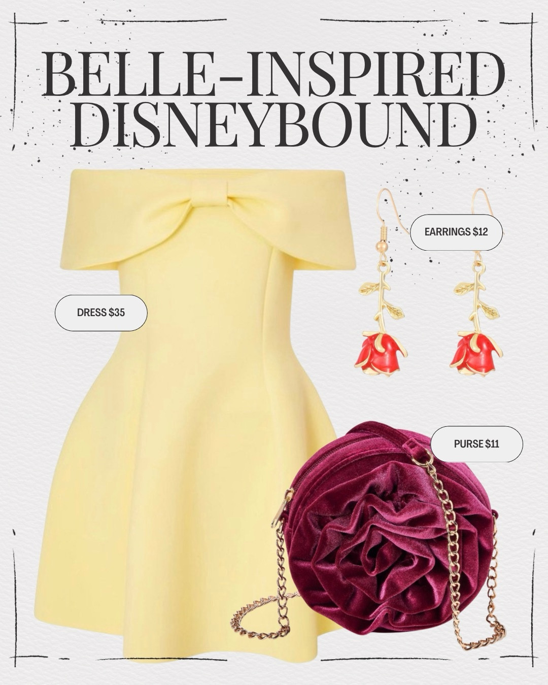 Channeling my inner Belle 💛 This Disneybound is giving tale as old as time—a yellow off-the-shoulder dress with the prettiest twirl, rose earrings, and the cutest rose-shaped purse. Bonus: everything is on sale at Target right now 🌹✨

#LTKSaleAlert #LTKootd #LTKValentine