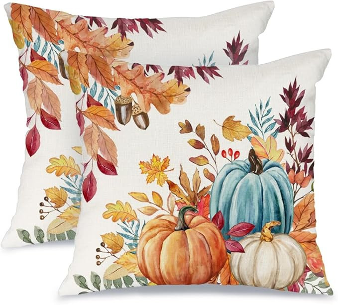 AACORS Fall Pillow Covers 18x18 Set of 2,Pumpkins Maple Leaves Decorations Floral Farmhouse Autum... | Amazon (US)