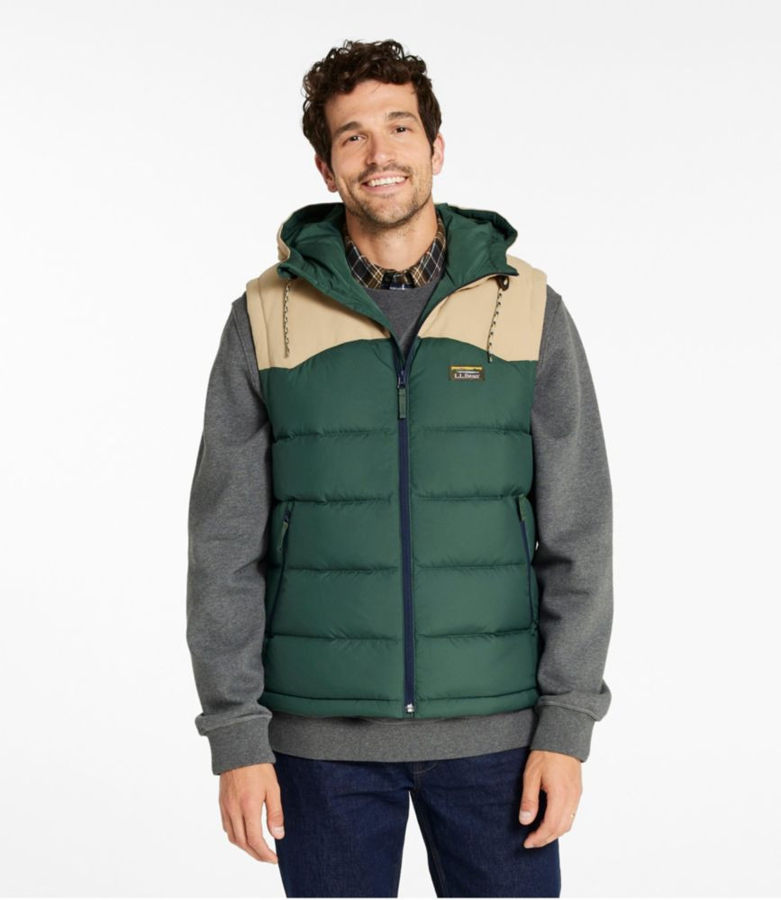 Men's Mountain Classic Hooded Down Vest Pinewood Green/Sandstone Extra Large, Synthetic/Nylon L.L.Bean | L.L. Bean