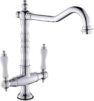 Traditional Kitchen Sink Mixer Tap Double Handle Solid Brass Kitchen Tap Antique Chrome Brass Geo... | Amazon (UK)