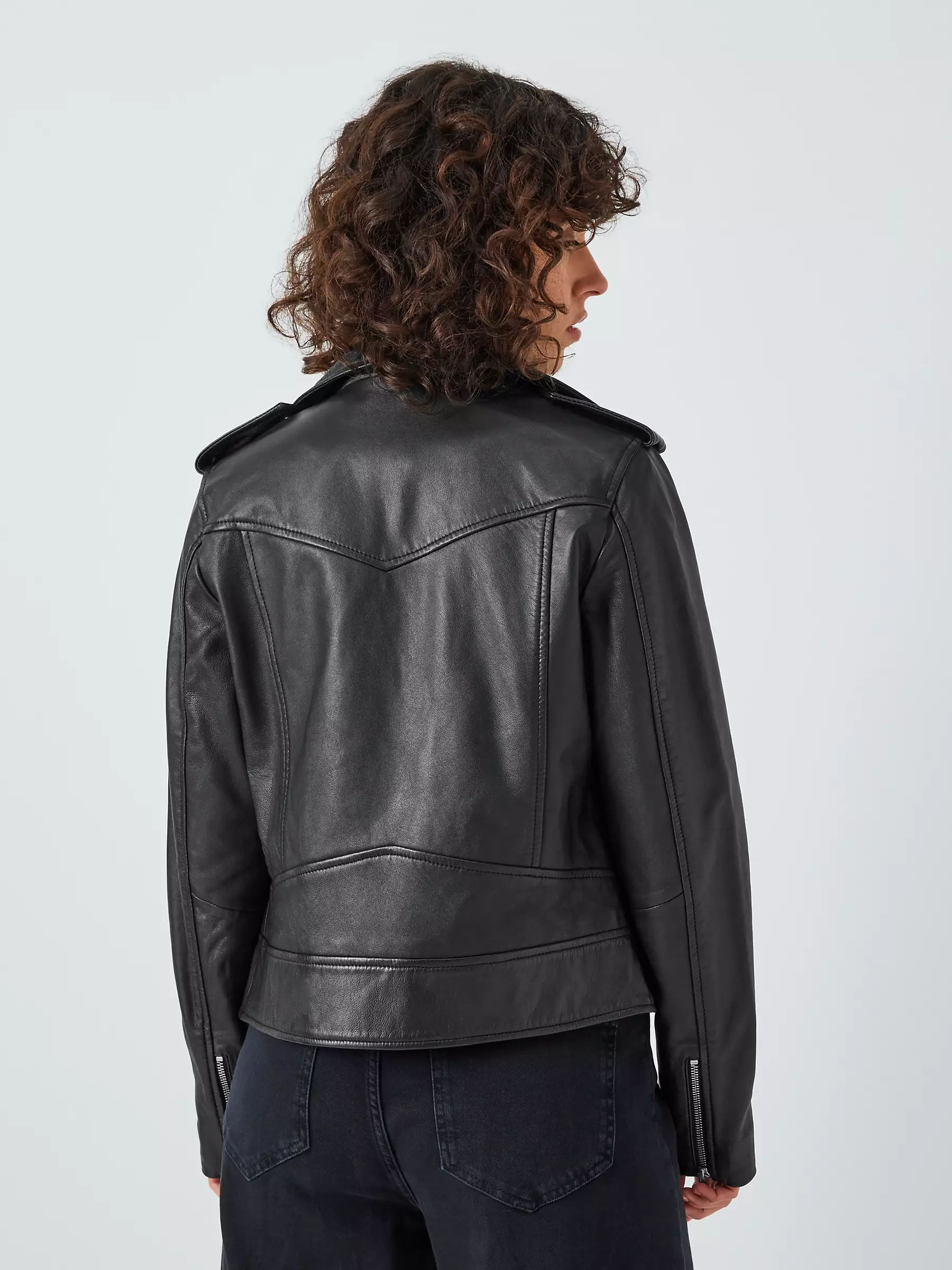 AND/OR Leather Biker Jacket, Black | John Lewis (UK)