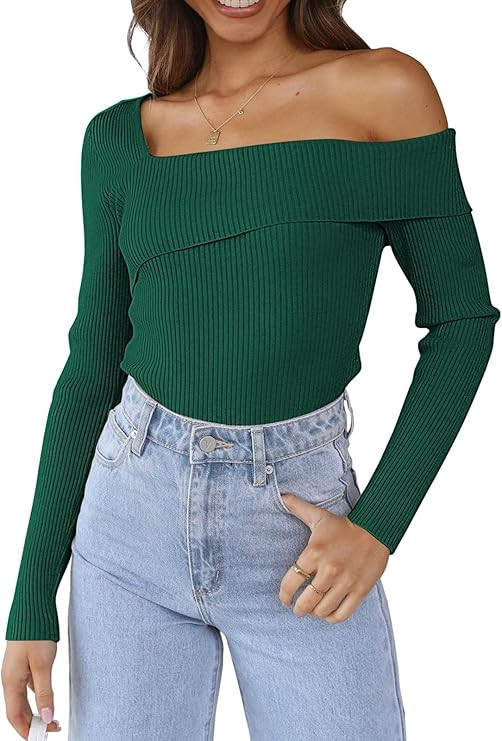 LILLUSORY Womens Off The Shoulder Sweaters Going Out Fall Sexy Knit Pullover Lightweight Asymmetr... | Amazon (US)