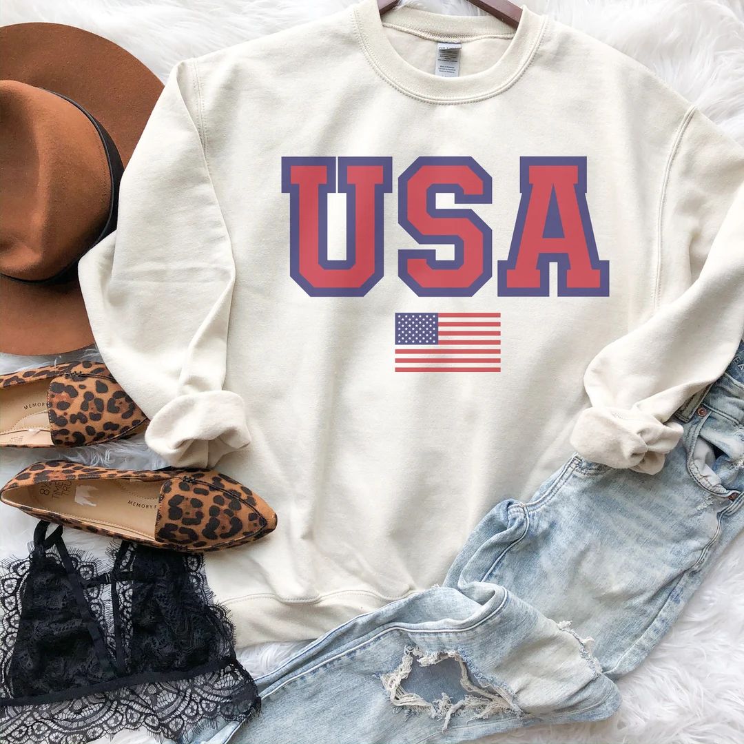 Vintage USA Flag Sweatshirt, Women's 4th of July Sweatshirt, Women's 4th of July Hoodie, Vintage ... | Etsy (US)