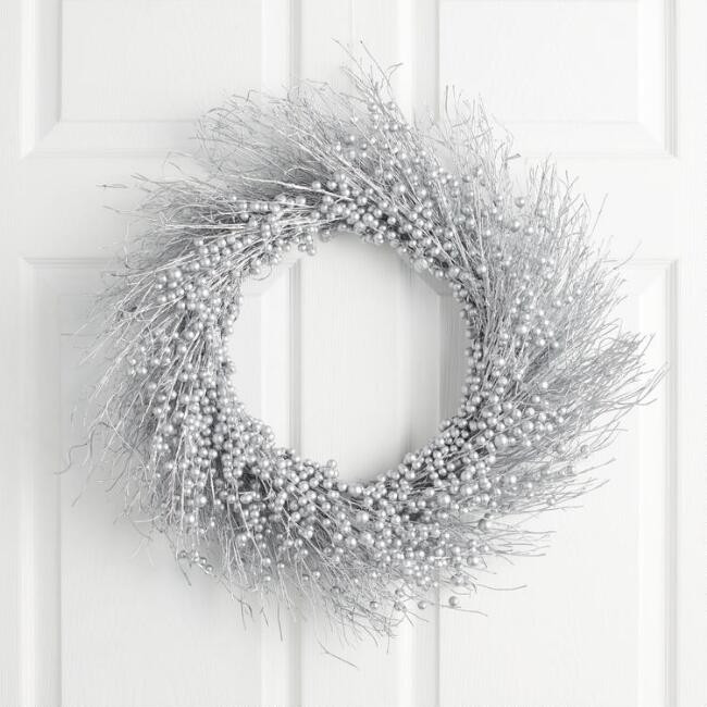 Pier Place Silver Faux Berry Bamboo and Fern Wreath | World Market
