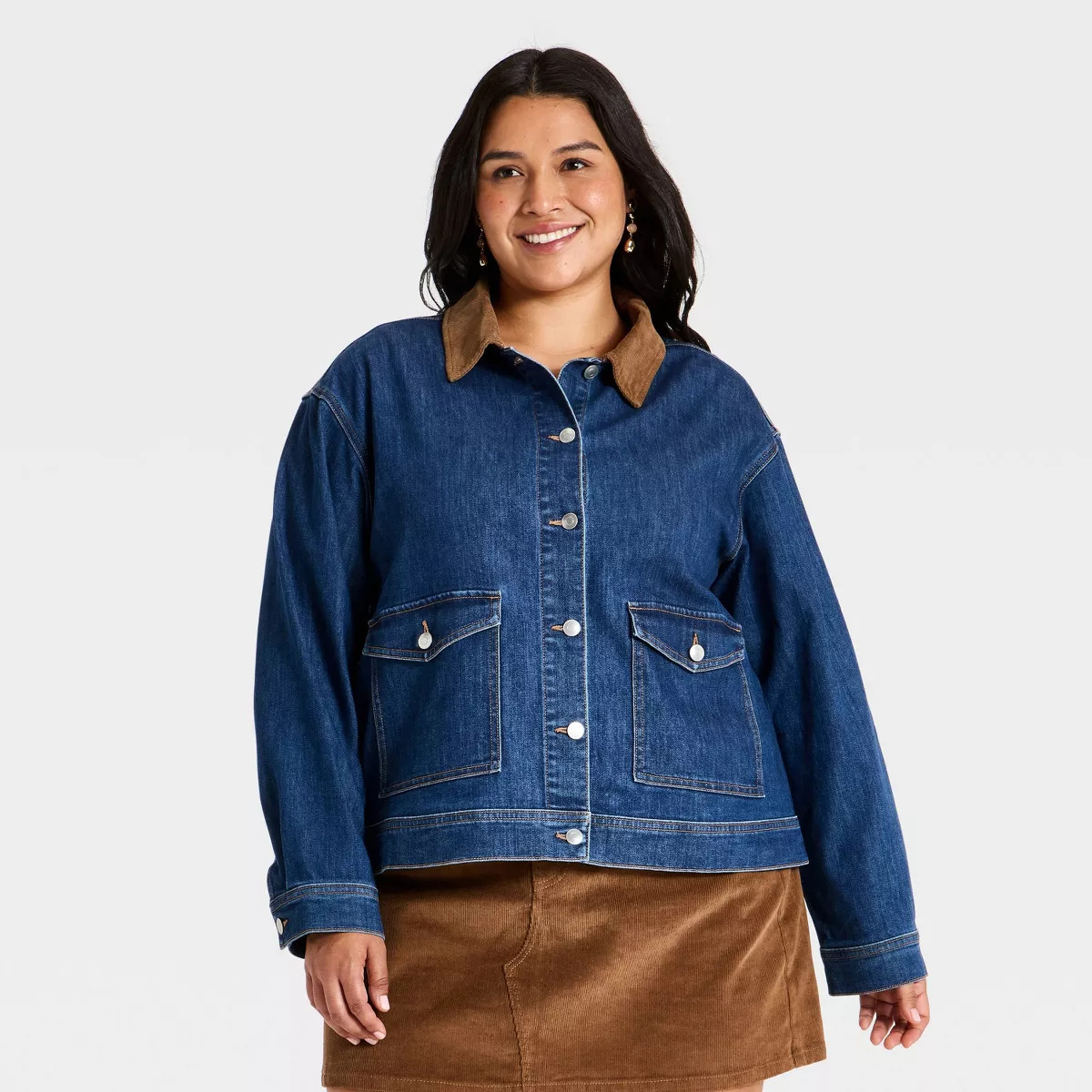 Women's Plus Denim Barn Chore Jacket - Ava & Viv™ Medium Wash 4X | Target