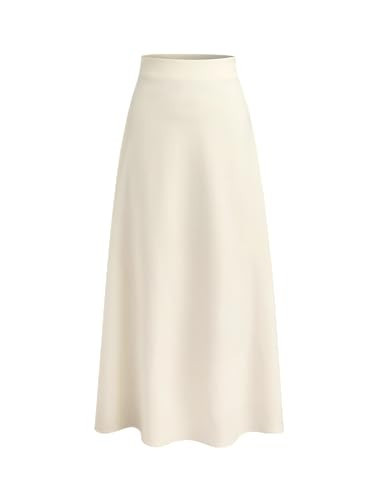 CIDER High Waist Solid Pleated Maxi Skirt: Beige, L | Amazon (US)