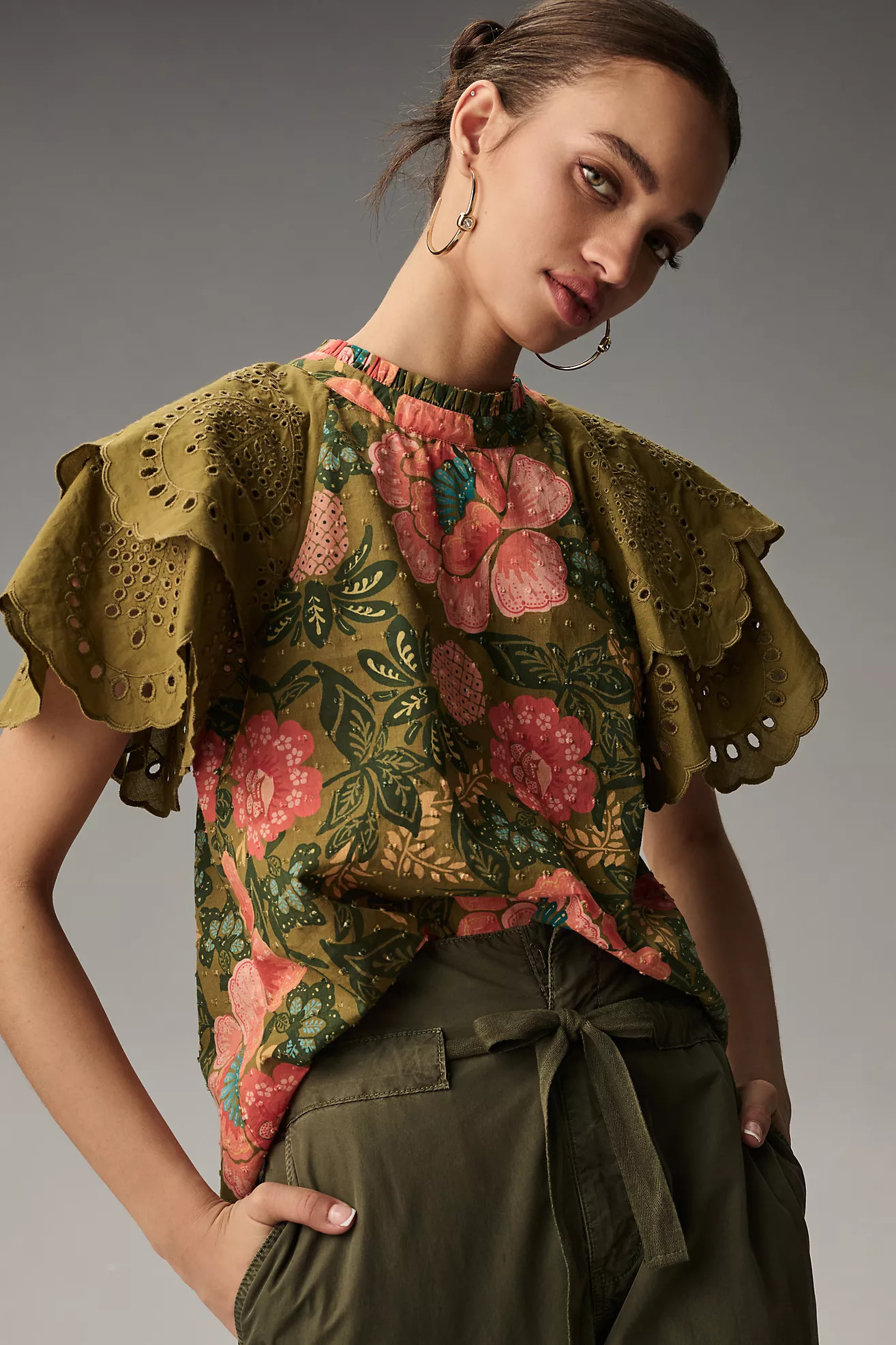 Farm Rio Short-Sleeve Eyelet Peasant Blouse | Anthropologie (US)