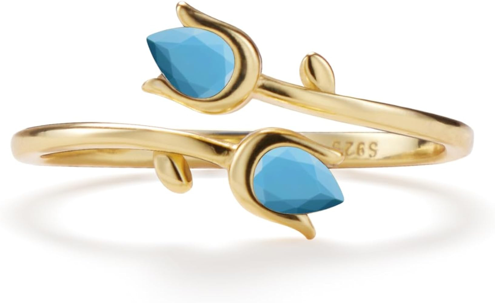 PERIMADE Turquoise Tulip Ring for Women, 925 Sterling Silver Blue Tulip Flower Stacking Bypass Ba... | Amazon (UK)