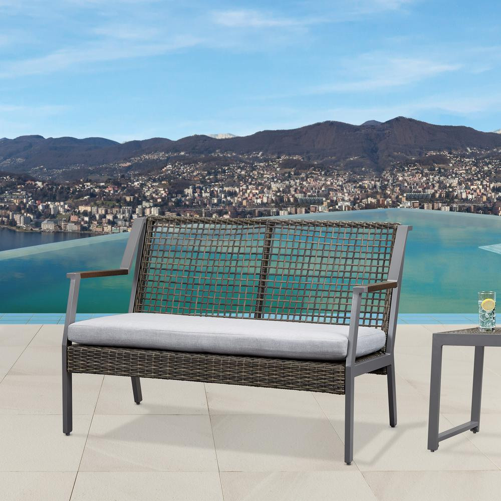 Real Flame Calvin Gray Powder Coated Aluminum Outdoor Loveseat with Gray Cushions | The Home Depot