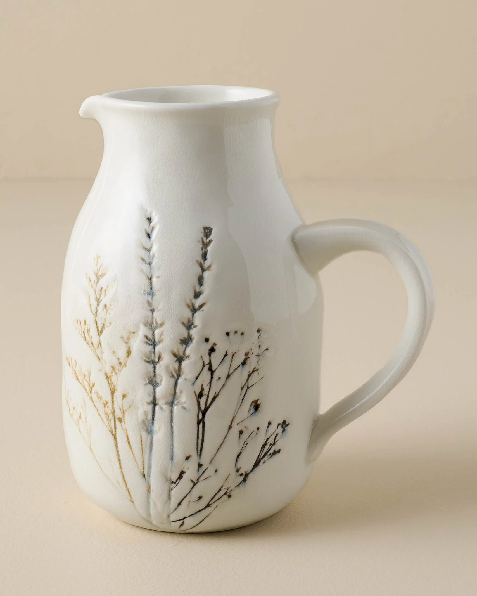 Pressed Floral Ceramic Pitcher | Magnolia