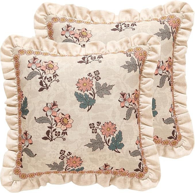 Amazon.com: ISAENNE Design Square Linen Vintage Throw Pillow Covers 18"x18" Pack of 2, Gray Green... | Amazon (US)