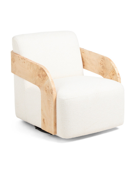 28x32  Burl Wood Arms Swivel Accent Chair | TJ Maxx
