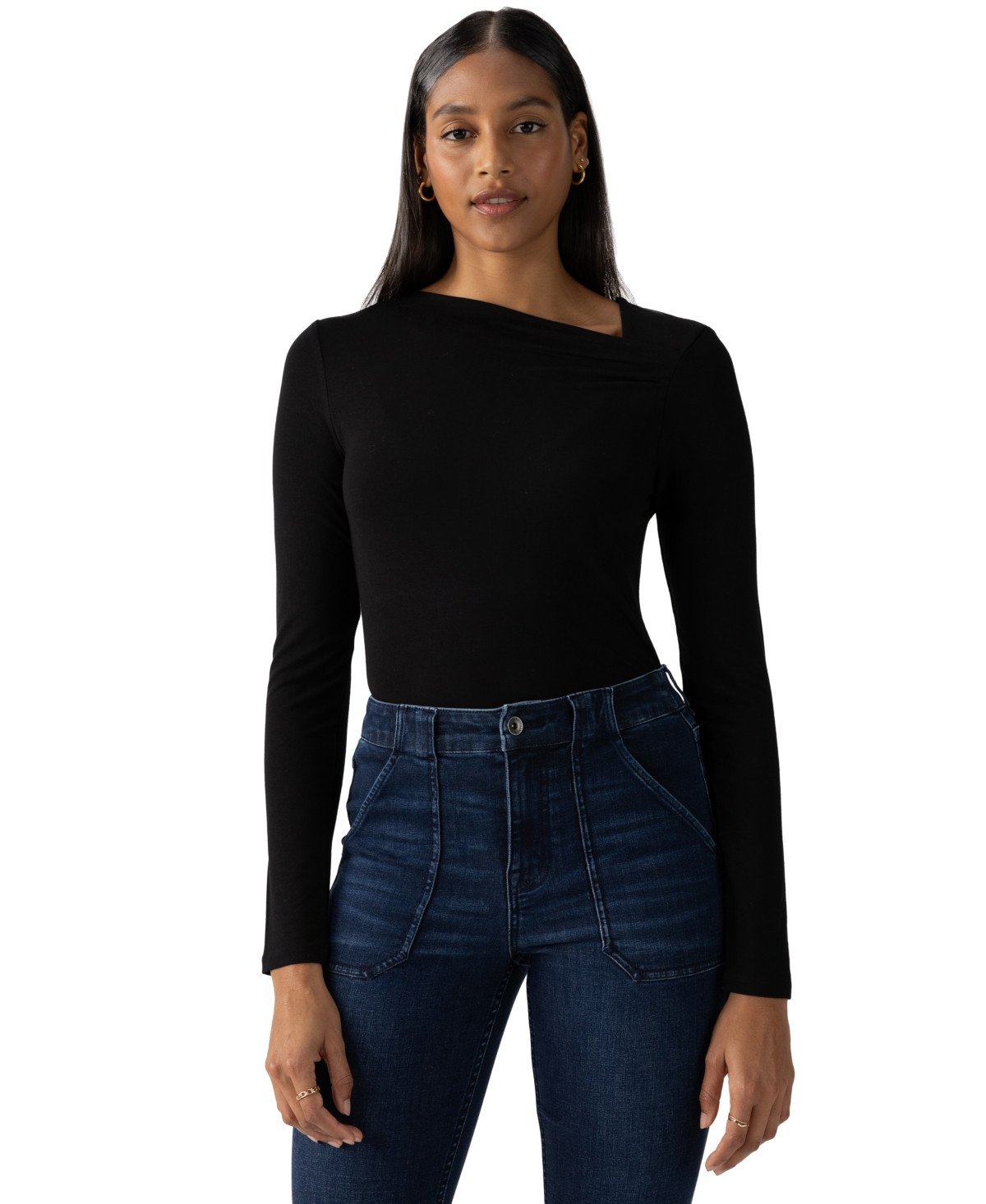 Sanctuary Women's Asymmetrical-Neck Long-Sleeve Top - Black | Macy's AU | APAC