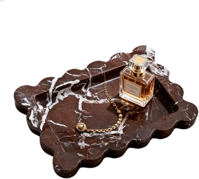Natural Samll Marble Tray 6.3"x4.7",Rectangle Scalloped Tray for Women Home Décor (Rosa Levanto) | Amazon (US)