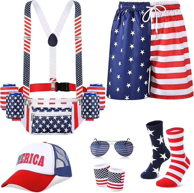 Mepase Men's American 4th of July Outfits Patriotic Fanny Pack Beer Belt USA Flag Pants for July ... | Amazon (US)