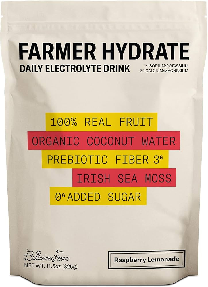 Ballerina Farm Farmer Hydrate, Daily Electrolytes Powder, Raspberry Lemonade, Hydration Drink Mix... | Amazon (US)