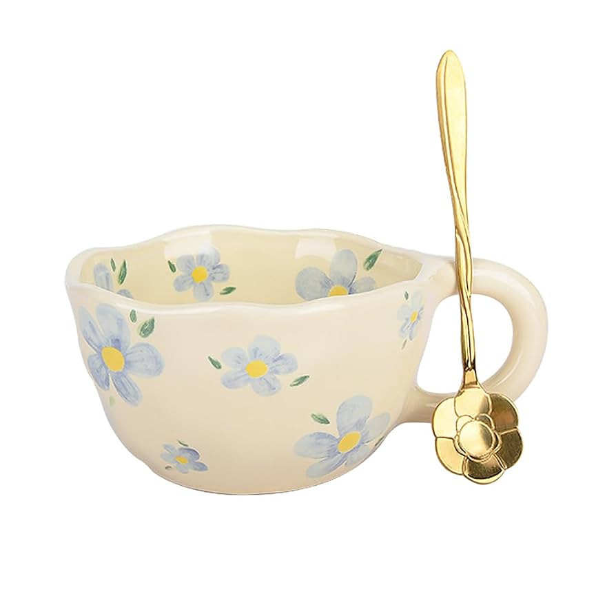 Keramik Teetasse, Geschenke für Frauen, Kawaii Kaffeetasse Handgemachte Kreative Blume becher mi... | Amazon (DE)