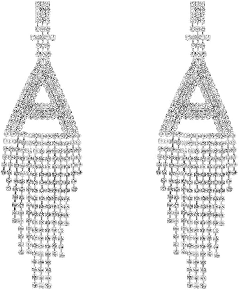 Initial Rhinestone Earrings Sparkle Alphabet Dangle Drop Earring Clear Crystal Tassel Exaggerated... | Amazon (US)
