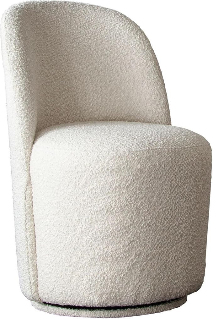 Benjara 24 Inch Accent Dining Chair, Set of 2, Swivel Base, Boucle Fabric, Ivory, White | Amazon (US)