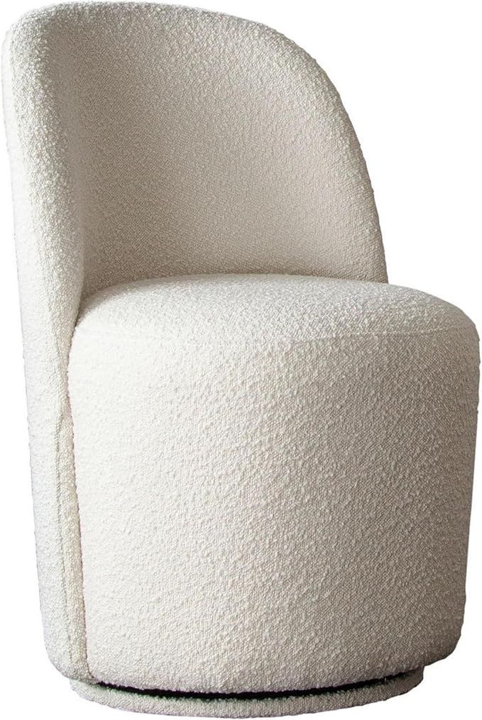 Benjara 24 Inch Accent Dining Chair, Set of 2, Swivel Base, Boucle Fabric, Ivory, White | Amazon (US)