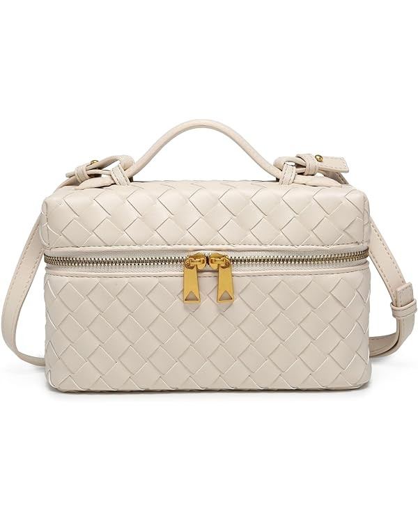 Top-Handle Pouch Handbag for Women Woven Leather Vanity Case Designer Crossbody Bag Shoulder Bag ... | Amazon (US)