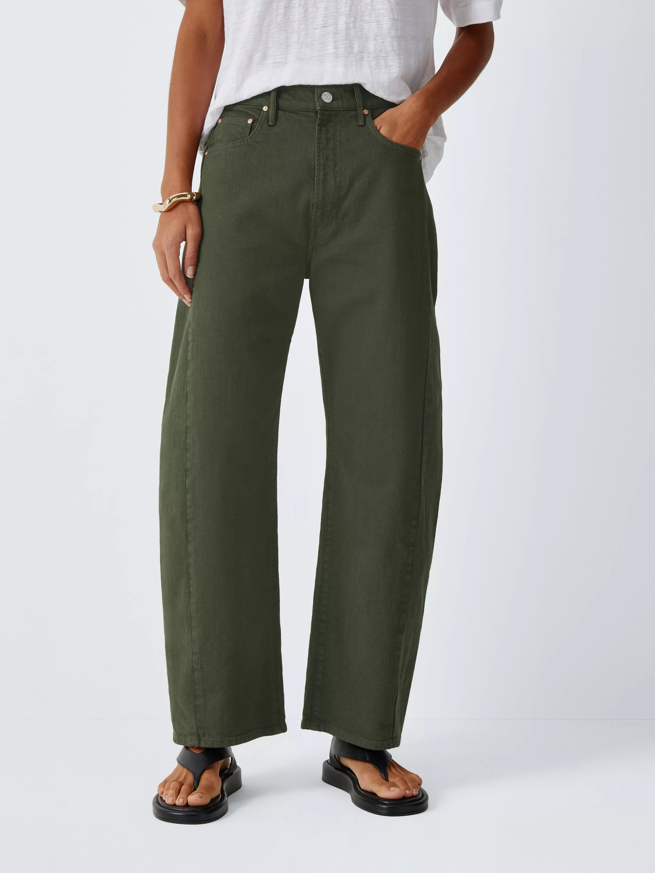 MOTHER The Half Pipe Barrel Leg Jeans, Dark Green | John Lewis (UK)