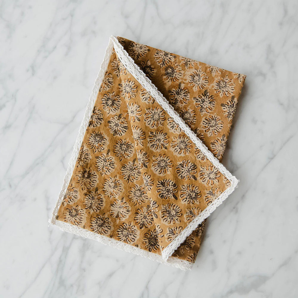 Block-Printed Tea Towel - Lace Edge | Roan Iris