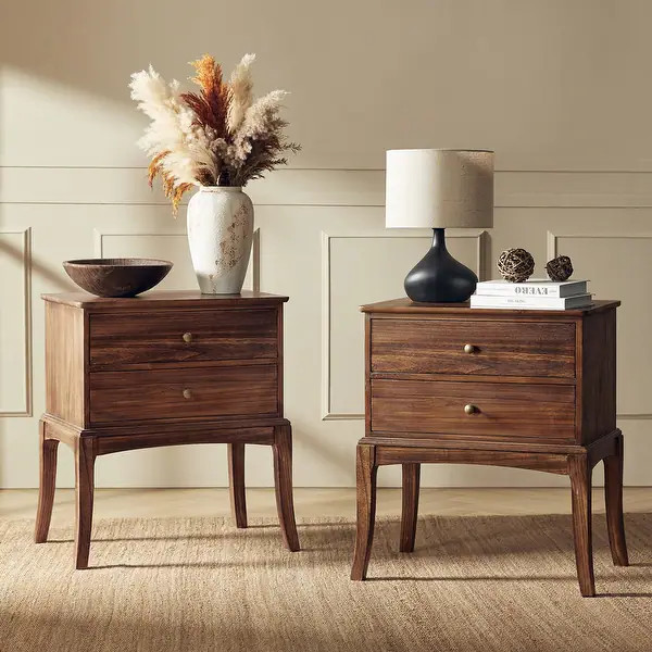 Jordan 28" Tall Transitional Solid Wood 2-Drawer Nightstand with Hidden Outlet Set of 2 by HULALA... | Bed Bath & Beyond