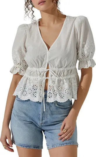 ASTR the Label Eyelet Tie Front Cotton Top | Nordstrom | Nordstrom