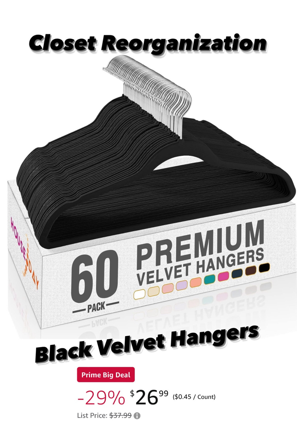 Reorganize your closet with these black velvet hangers. Non-slip hangers will save space and give a seamless look to any closet space! They come in several colors, but I prefer black for a classic, elegant look  

#LTKhome #LTKsalealert #LTKxPrime