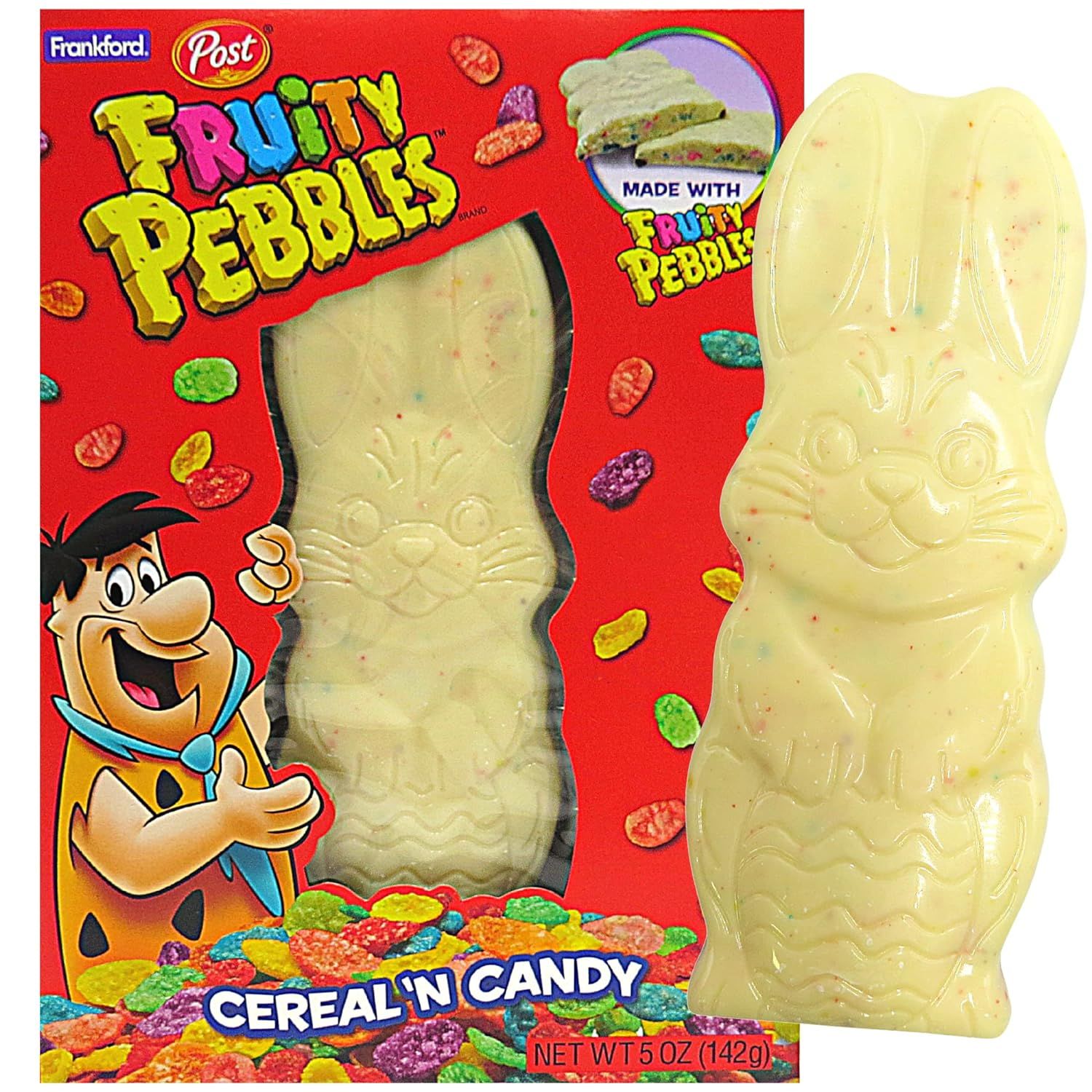 Fruity Pebbles Cereal N Candy Bunny Shaped Easter Bar, King Size White Chocolate Rabbit Candies f... | Amazon (US)