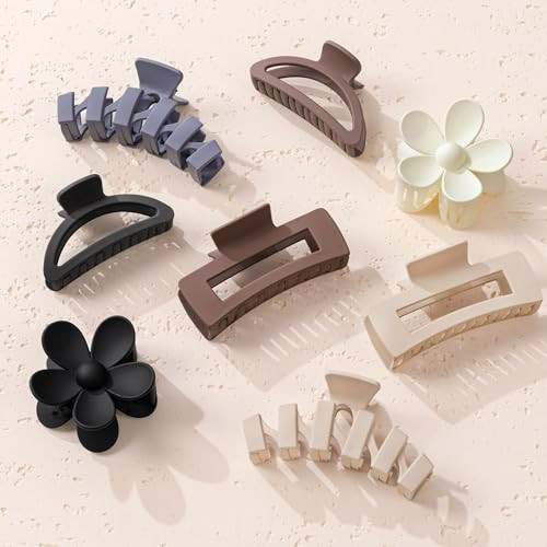 8PCS Hair Clips for Women, Flower Claw Clips for Thick Hair, Non-Slip Hair Accessories with Multi-Styles, Neutral Colors Hair Claw Clips and Variety Pack, Ideal for Girls | Amazon (US)