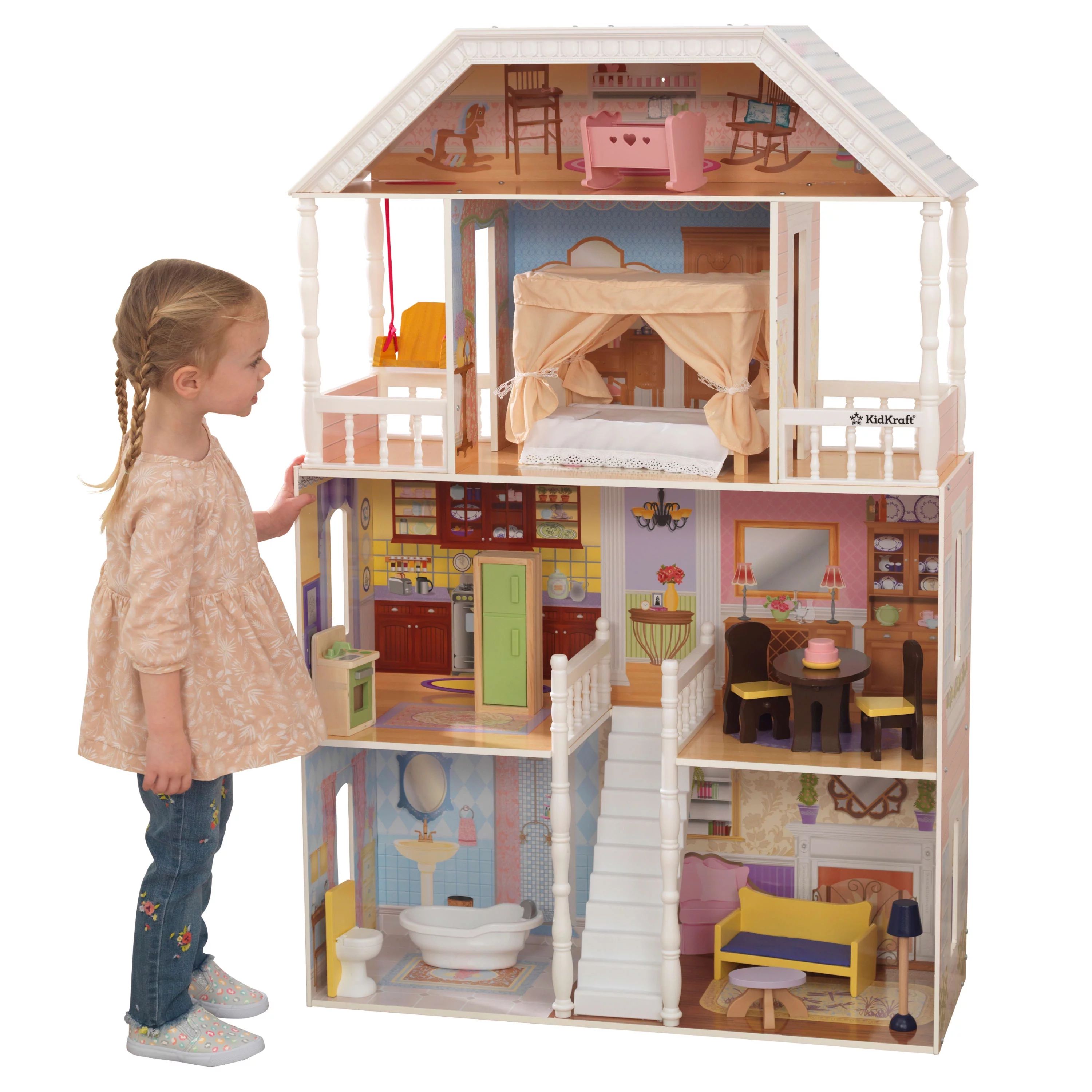 KidKraft Savannah Wooden Dollhouse with Porch Swing, Over 4 Feet Tall, Assembly Required, 14 Acce... | Walmart (US)