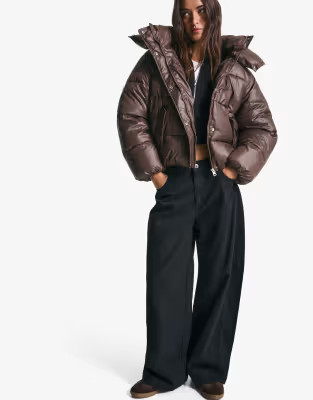 Bershka Puffer jacket with hood in brown | ASOS | ASOS (Global)